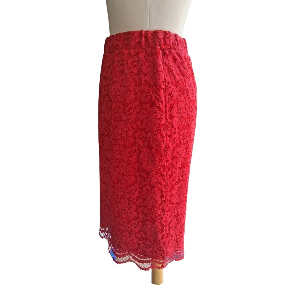 Elle Red Lace Pencil Skirt Size 6 - Picture 7 of 10